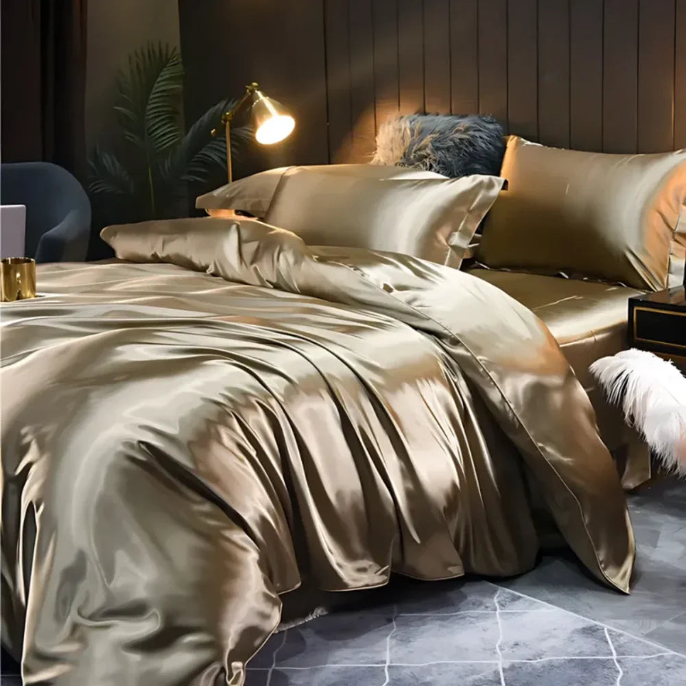 Conjunto De Cama Luxo Seda Amoreira - Tazzi Solteiro / Dourado