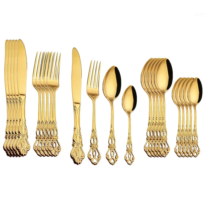 Conjunto de Talheres Europeu 24 Peças Dourado - Tazzi