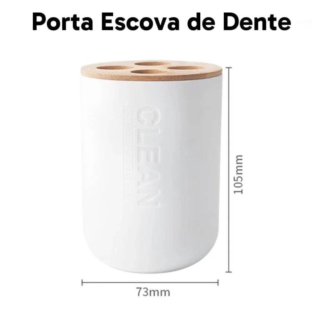 Kit Para Banheiro Em Bambu - Tazzi Porta Escova De Dente